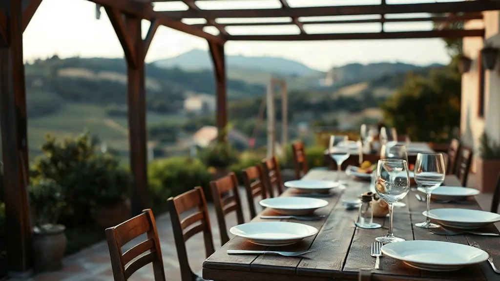 La sala di un agriturismo pronta per il servizio