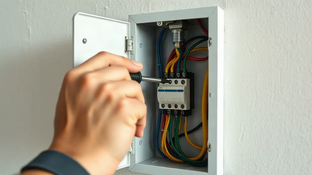 Un elettricista al quadro, con gli strumenti in mano