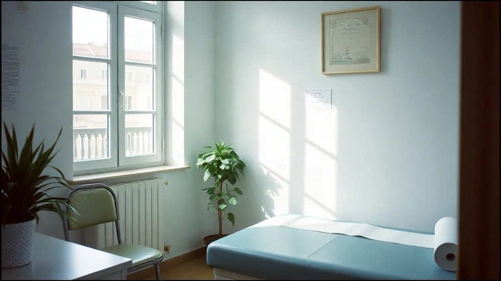 Uno studio medico con il lettino e la scrivania